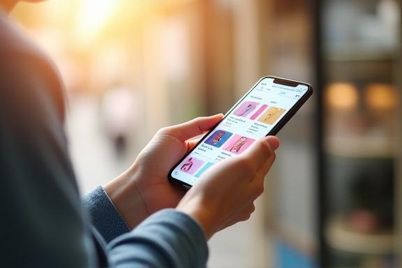 スマートフォンを使って買い物をする人